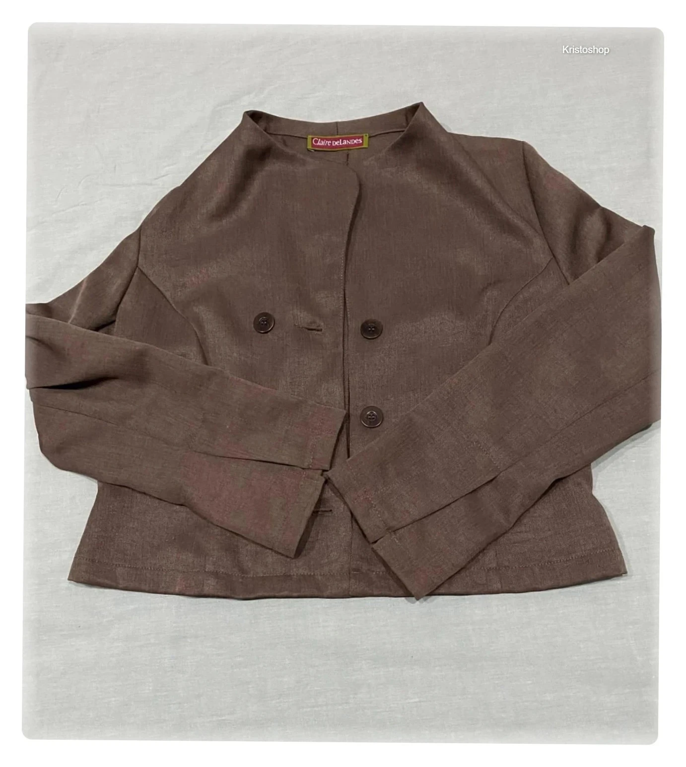 Korte blazer Vintage Claire Delandes bruin lange mouwen Maat 40 – photo 7